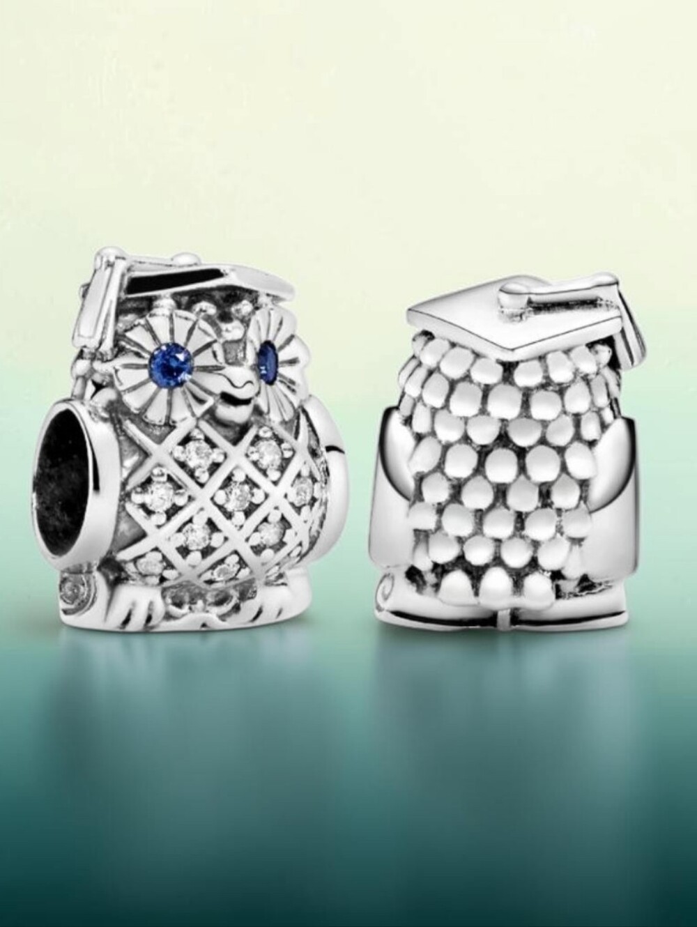 PANDORA Sterling Silver Graduation Owl Charm With Swiss Blue Crystals & CZ
